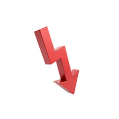 Falling Red Candlestick Chart with Downward Arrow and X-Axis Line Floating 3D
