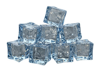 Pile of clear ice cubes on white background