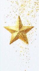 Obraz premium Glittering Golden Star – Shimmering Sparkles & Radiance, Sparkling Gold Star with Glitter on White