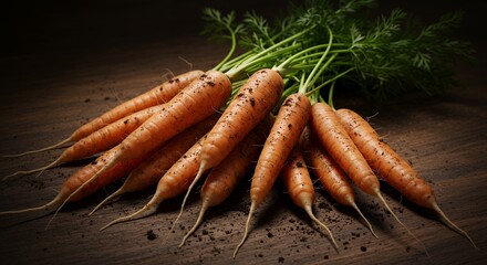 Fresh Unwashed Carrots with Green Tops