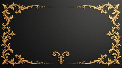 Elegant Gold Floral Border Design on Black Background for Decorative Purposes and Invitations
