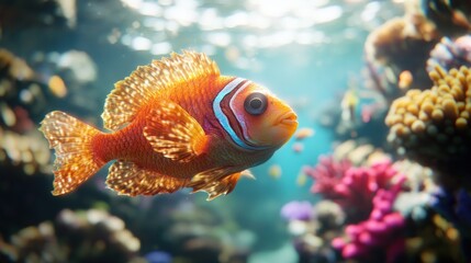 Fototapeta premium Vibrant coral reef fish in underwater scene
