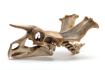 Fototapeta premium Dinosaur skull and skeleton fossil specimen
