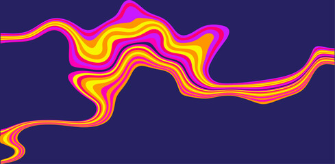 Vibrant Abstract Vector Illustration Background with Colorful Wavy Lines on Dark Blue Composition