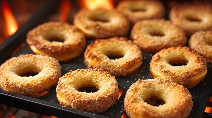 Sweet Sugar Coated Donuts Baking on Grill Rack