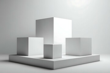 Abstract Geometric White Cubes Composition