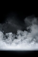 Fototapeta premium Dense ethereal white fog resting near the bottom of a solid black background, with smooth transitions and no visible light source Generative AI