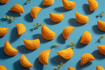 Orange Snack Food Pattern on Blue Background