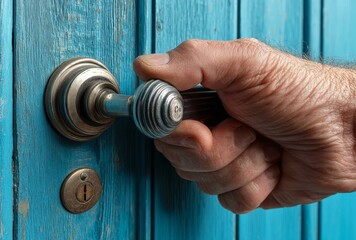 Vintage Door Handle Being Turned by Hand