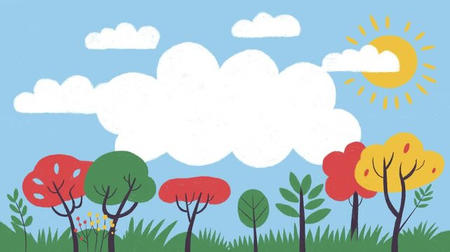 Hand drawn kids background spring meadow with flowers text insert space