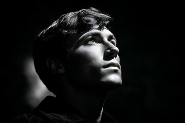 Close-up Portrait of a Young Man Looking Upward