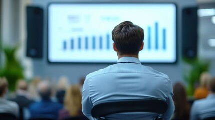 Businessman watching presentation screen with graph in conference meeting room
