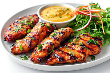 Fototapeta premium Grilled Chicken Breast with Honey Mustard Sauce and Salad