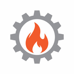 Mechanical Gear with Flame Symbol for Industry.