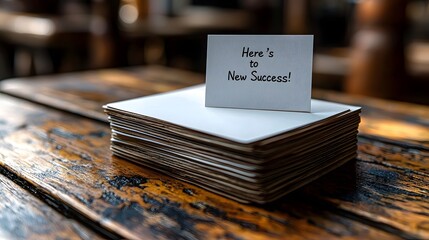 Congratulatory card on a stack of business cards