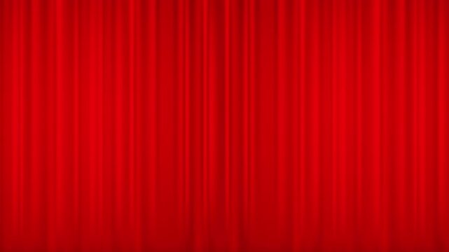 Red curtain opening and closing, theater curtain, showtime poster for performance, music show or concert 