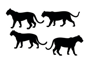 Silhouettes of Panther Family Members in a Group, Black Panther Silhouettes in Different Poses, panther, big cat, cat, jaguar, leopard, cheetah, tiger, graphic design, wild animal, illustration, vecto