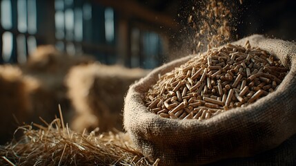 Detailed Depiction of Organic Animal Feed Pellets Crafted for Enhancing Livestock Health in a Sustainable Farming Environment