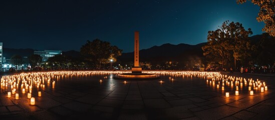 Naklejka premium Commemorative Night Ceremony with Thousands of Candles