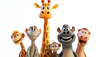 Group Animated Cartoon Animals Playful