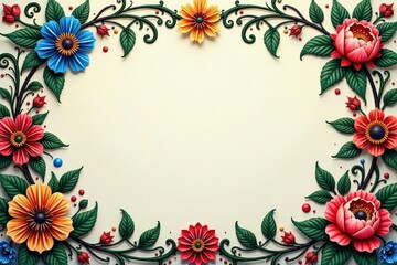 Fototapeta premium Intricate floral damask, swirling leaves & vines, decorative, symmetrical