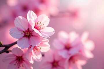 Fototapeta premium Delicate pink sakura blossoms, full bloom, soft petals , blossom, aesthetic, spring background