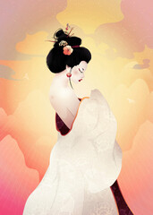 Vintage art of a woman with a glamorous kimono