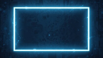 Empty glowing blue rectangle frame on a dark background.