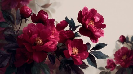 Elegant Deep Red Peonies Bouquet Illustration