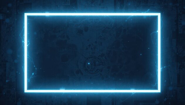 Empty glowing blue rectangle frame on a dark background.