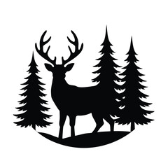 Majestic Deer Silhouette in Pine Forest Nature Illustration