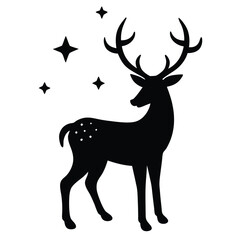 Majestic Deer Silhouette with Sparkling Stars Magical Forest Creature Illustration