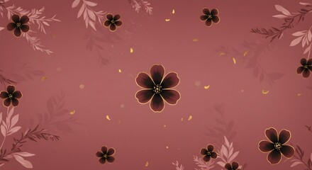 Dark Red Flowers and Gold Accents