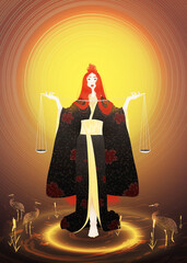 Traditional Japanese woman with balance wearing a kimono
