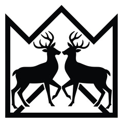 Majestic Deer Silhouette Crown Design Elegant Vector Art