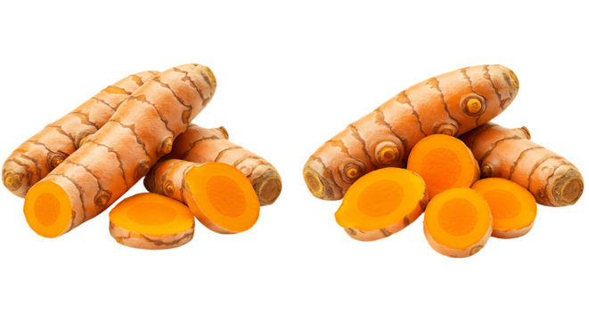 Turmeric roots isolated on transparent background