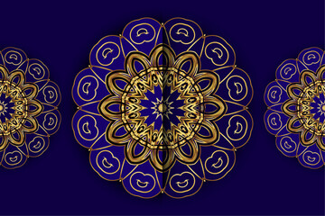 Geometric Pattern of Interlocking Circles with Blue Gold Black Details

