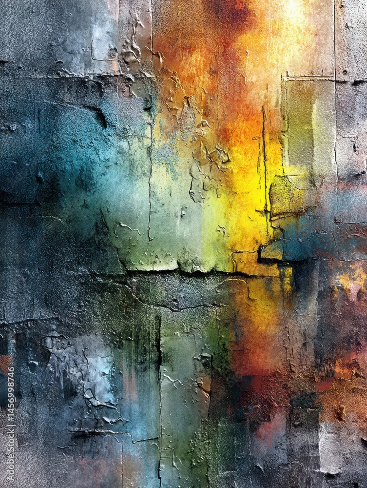 Poster Metal and Enamel Textures Blend Seamlessly in an Intricate Abstract Design Showcasing Vibrant Colors and Unique Patterns of Artistry Generative AI