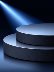 Blue Spotlight Shines on a Product Podium for Displaying Items