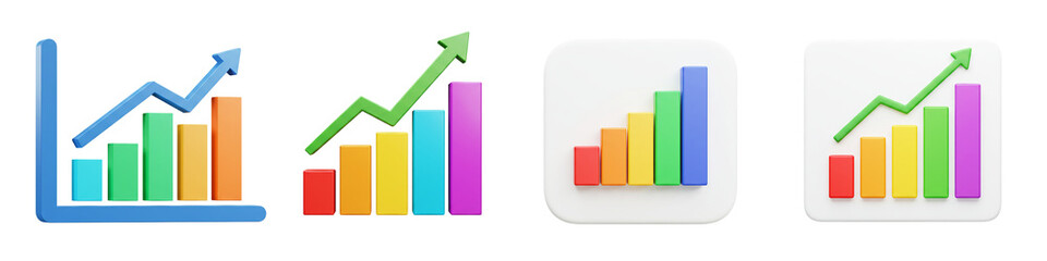 Set of Colorful Bar Graph Icons Representing Data Growth Isolated on Transparent Background