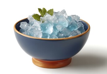 Blue Bowl Filled with Ice Cubes and Mint