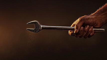 Fototapeta premium Close-up of a hand holding a wrench with particles in motion.