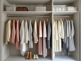 Organized Closet with Assorted Clothing