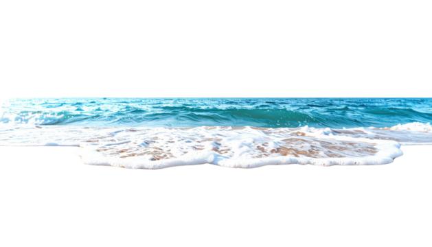 Ocean wave gently washing onto sandy shore with foamy water.