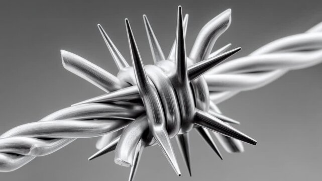 Twisted Wire with Barbed Knot against a Gray Background