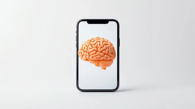 Orange Brain Model Displayed on Modern Smartphone Screen