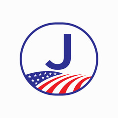 Letter J USA Agriculture Logo Design. Farming Symbol Vector Template