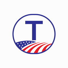 Letter T USA Agriculture Logo Design. Farming Symbol Vector Template