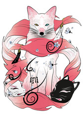 Japanese Kitsune fox spirit vector illustration	