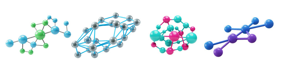 Set of Neural Network and Molecular Structures Isolated on Transparent Background